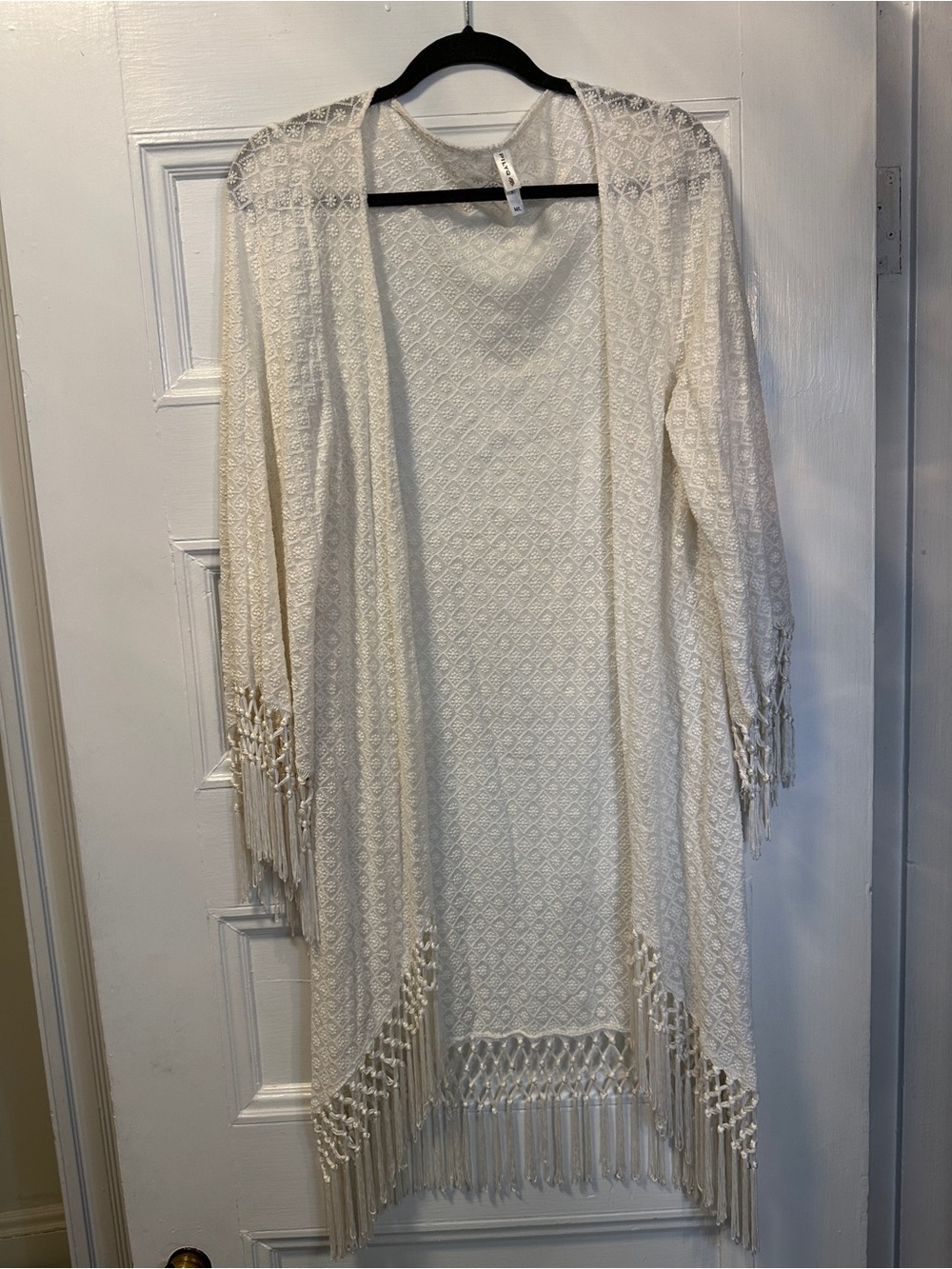 Pilyq Cream Knit Fringed Open-Front Cover-Up